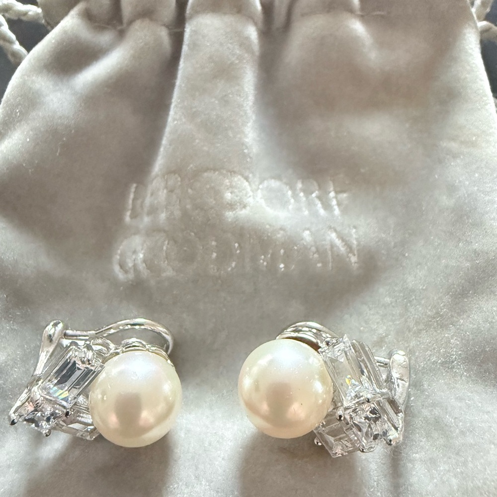 MCJ sterling silver pearl and rhinestone earrings clip back